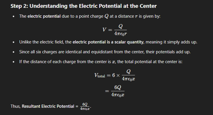<p>B  (Remember electric field strength = VECTOR and electric potential = SCALAR!)</p>