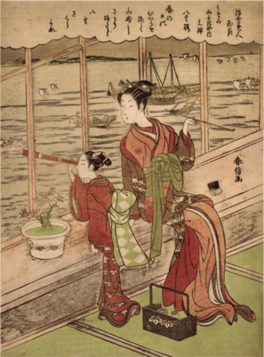 <p>flat, unshaded colors, bold outlines, and asymmetrical compositions. Prints often feature aerial perspectives and experimental cropping, focusing on a single subject with linework and color emphasizing it against a natural background. Popular themes include kabuki actors, courtesans, and scenes of pleasure, along with historical and mythical figures.</p>