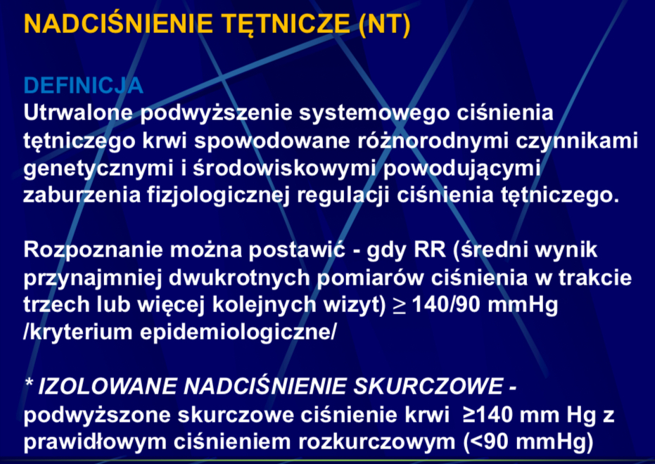 <ul><li><p>ciśnienie skurczowe > 140 mmHg</p></li><li><p>prawidłowe rozkurczowe < 90 mmHg</p></li><li><p>najczęściej osoby starsze (wzrost sztywności naczyn lub choorby ze zwiększonym rzutem serca (np. niedomykalność zastawki aortalnej)</p></li></ul><p></p>