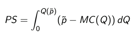 <p>Aggregated differences between the market price and marginal costs</p><p>PS = revenue - variable cost vs. profit = revenue - cost</p>