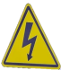 <p>indicates high voltage. It calls your attention to items or operations that could be dangerous</p>