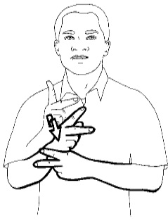 <p>With both hands signing &quot;K,&quot; one on top of the other, move it in a circle twice in front of you</p>