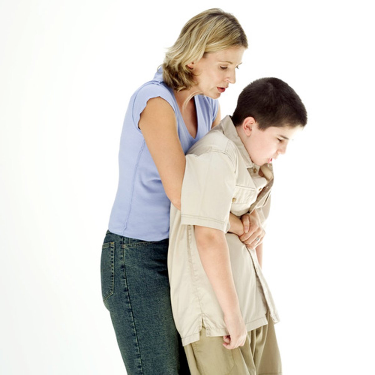<p>victim can't cough, speak, cry or breath</p><p>1. check scene, check person</p><p>2. Have someone call 911</p><p>3. obtain consent</p><p>4. lean person forward, give 5 back blows with heel of your hand</p><p>5. give 5 quick, upward abdominal thrusts (or chest thrusts for infants, pregnant or obese people)</p><p>6. continue back blows and abdominal thrusts until object is forced out, the person can breathe or cough forcefully, OR the person becomes unconscious</p>