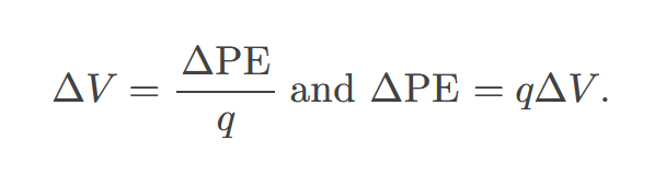 <p><span><span>change in potential energy of a charge moved from one point to another, divided by the charge; units of potential difference are joules per coulomb, known as volt</span></span></p>