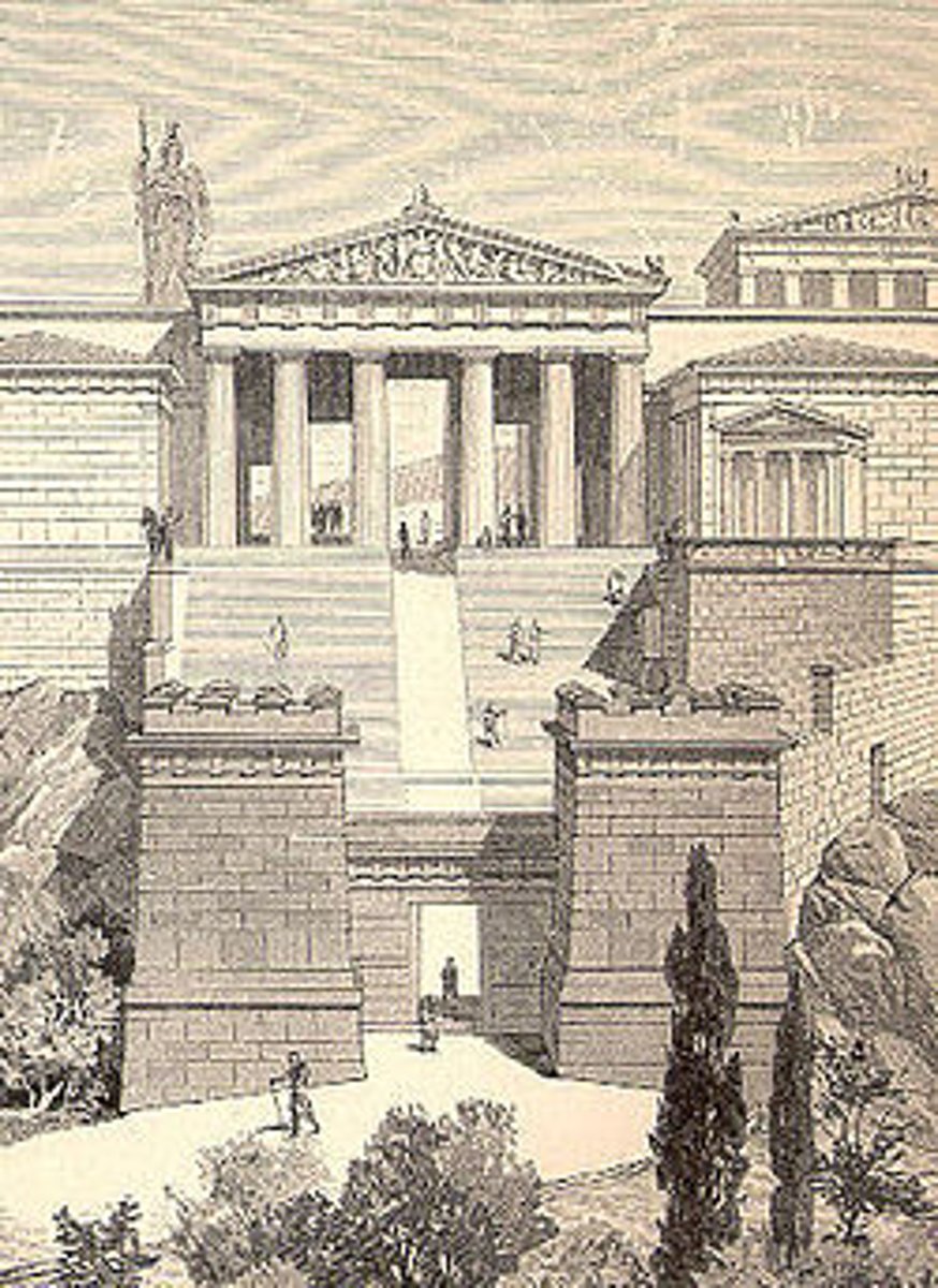 <p>The series of monuments and temples that make up the entrance to the Acropolis</p>