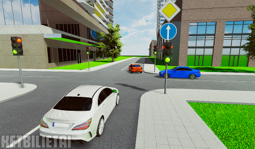 <p>where is the white car driver allowed to drive in?</p>