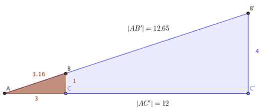 <p>Hvad er forholdet mellem den lille og den store trekant?</p>