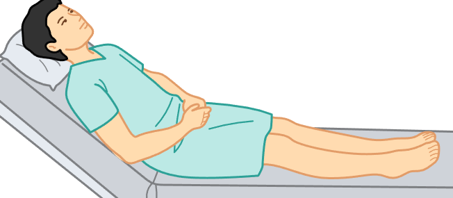 <p>patient sits atop exam table at 45-degree.</p><ul><li><p>postsurgical exams, lower back injuries, patients with breathing difficulties. </p></li></ul><p></p>