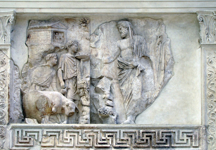 <p>Aeneas sacrificing panel</p>