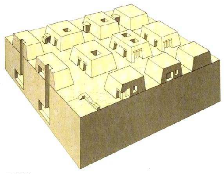 <p>Rectangular flat-topped funerary mound, with battered side, covering a burial chamber below ground</p>