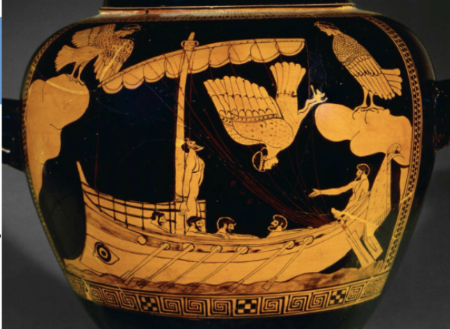 <p><span style="background-color: transparent; font-family: "EB Garamond", serif;"><span> Here we see Odysseus tied by his crew going through the sirens.theme of leaving humans adrift from their homes, forgetting home is one of the largest fears. Offer to forget troubles and forget home</span></span></p>