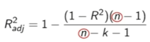 <p>Takes into account the number of regressors included </p><p>K: number of regressors</p><p>n: number of samples</p><p>This enables us to compare the fit of 2 models with different number of variables</p>