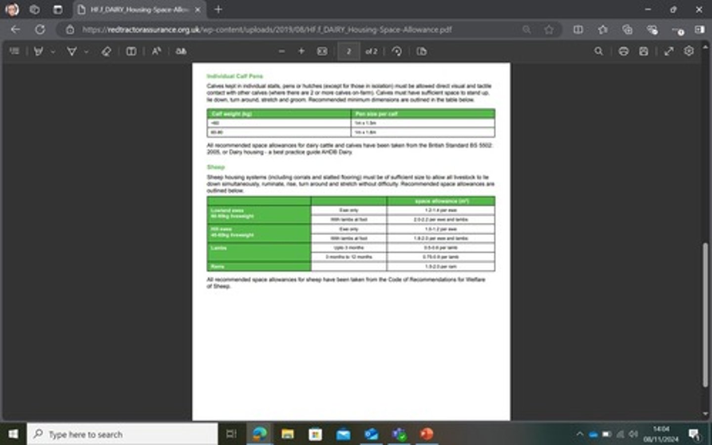 <p>Minimum space of 2.25 sq/m per sow.</p>