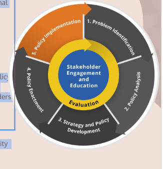 <p><span>An enacted policy will not automatically be successful, additional steps are necessary</span></p><ol><li><p><span><strong>Educate people/organizations affected by the policy</strong></span></p><ol><li><p><span>Identify/coordinate resources/support</span></p></li></ol></li></ol><ol start="2"><li><p><span><strong>Change pre-existing admin systems</strong></span></p><ol><li><p><span>Ensure current policy(s) do not conflict with new policy</span></p></li><li><p><span>Identify individual(s) that will lead implementation</span></p></li><li><p><span>Identify roles/responsibilities or partners/stakeholders</span></p></li><li><p><span>Identify opportunities for collaboration</span></p></li></ol></li></ol><ol start="3"><li><p><span><strong>Monitor/enforce the policy</strong></span></p><ol><li><p><span>Plan for policy, programmatic, and fiscal sustainability</span></p></li><li><p><span>Keep the desired outcomes in mind</span></p></li></ol></li></ol><p></p>