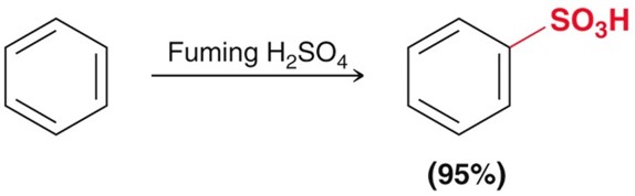 <p>Using SO<sub>3 </sub>as the electrophile and H<sub>2</sub>SO<sub>4</sub> as the catalyst. This whole reaction is equilibria. </p>