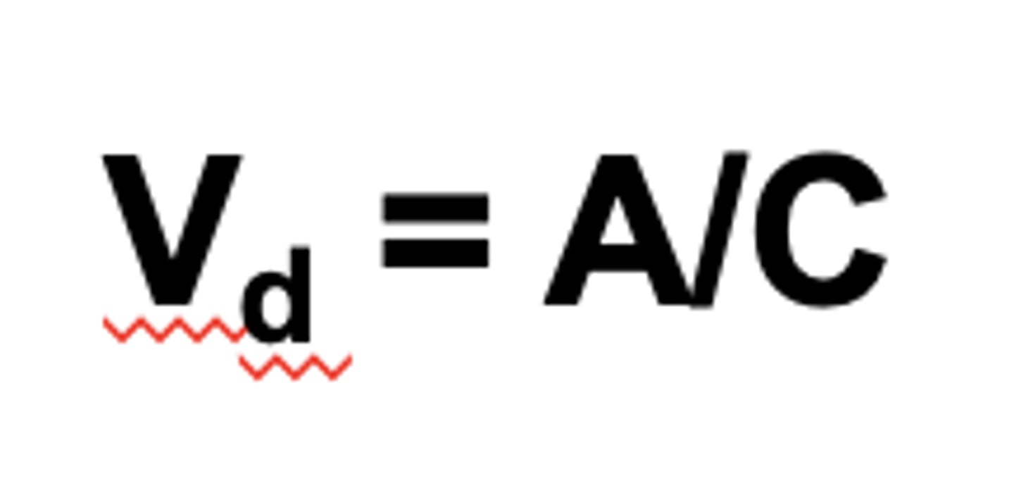 <p>relates the <strong>amount of drug (A) <span style="text-decoration:underline">in the body</span></strong> to the <strong>concentration of drug (C) <span style="text-decoration:underline">in the blood/plasma</span></strong></p>