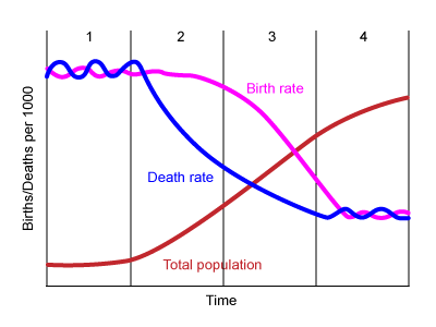 <p><span>Het Demographic Transition Model (DTM) is gebaseerd op historische bevolkingstrends van twee demografische kenmerken – geboortecijfer en sterftecijfer – en suggereert dat de totale bevolkingsgroei van een land stadia doorloopt naarmate dat land zich economisch ontwikkelt.</span></p><p><span>eerst een daling van de sterfte die de bevolkingsgroei in gang zet, en vervolgens een daling van de vruchtbaarheid die een einde maakt aan de bevolkingsgroei. De bevolkingsgroei is een tijdelijke gebeurtenis.</span></p>