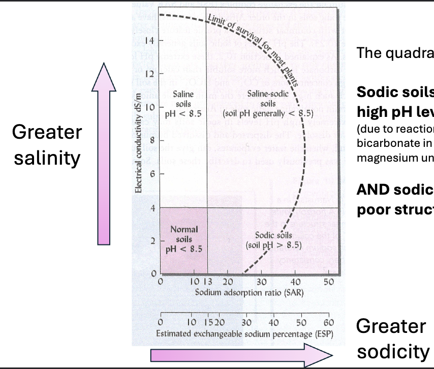 Sodic soil quadrant of salinity and sodicity 