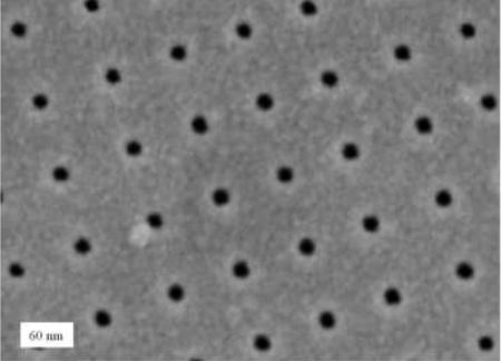 <ul><li><p>Nanopores drilled by a focused-ion beam in a 10 nm thick silicon nitride membrane</p></li><li><p>Scale bar is 60 nm</p></li></ul><p></p>