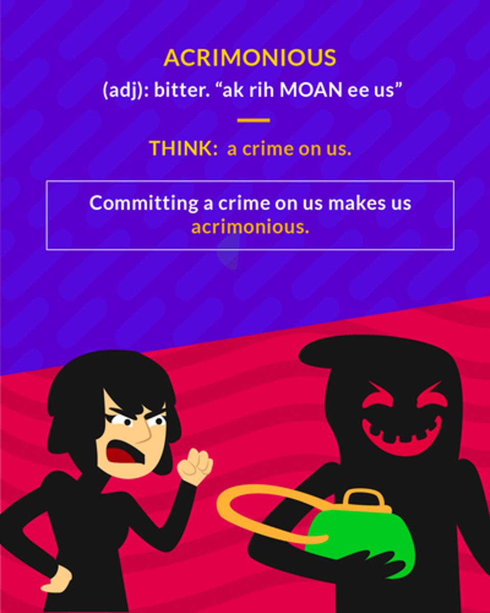 <p><span>(adj.) angry and bitter, typically of speech</span></p>