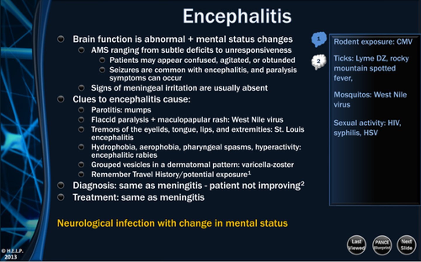 <p>inflammation of the brain</p>