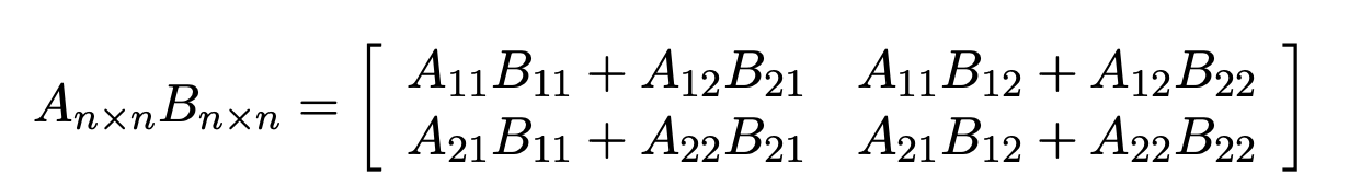 <p>Either the matrix multiplication can be decomposed into <em>n</em> submatrix multiplications where n submatrix multiplications can be performed by n computing processors <strong>or </strong>the matrix multiplication can be decomposed into 8 submatrix multiplications and can then be performed using 8 computing processes. </p>