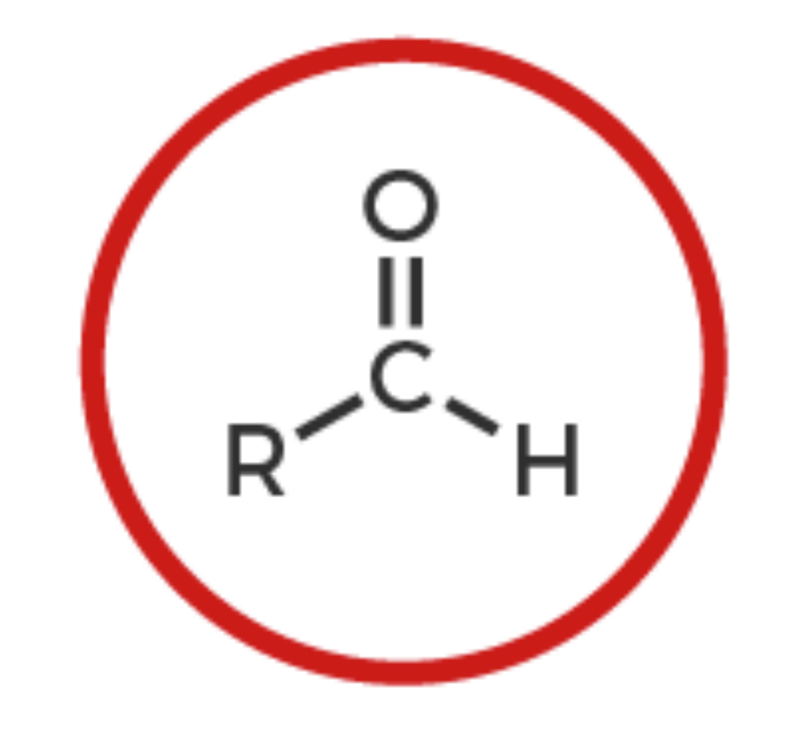 <p>Carbon atom with a double bonded Oxygen and single bond H</p>