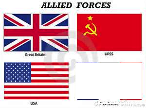 <p>Countries that worked together during WW2: Great Britain, US, France and Russia</p>