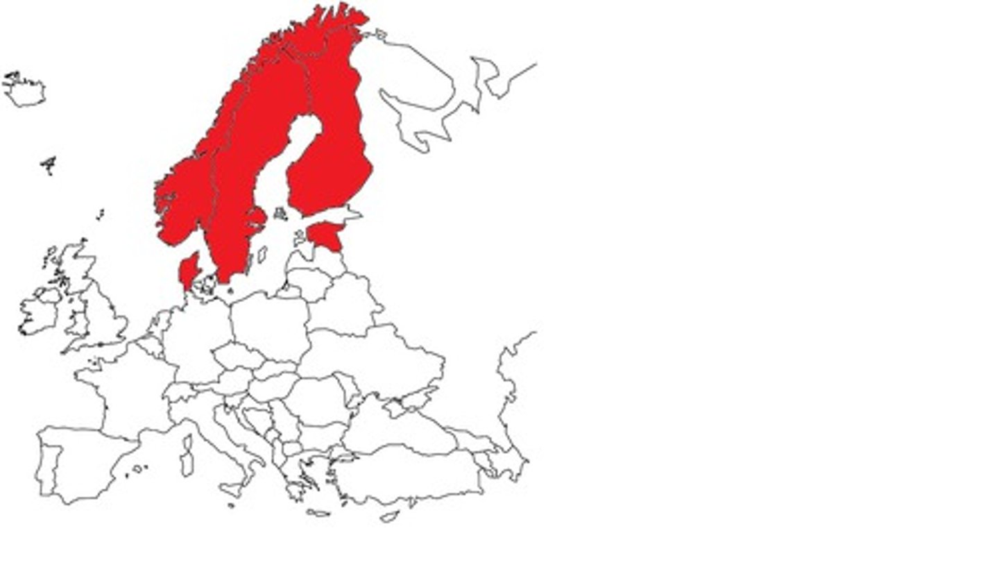 <p>Denmark, Norway, Sweden, and Finland</p>