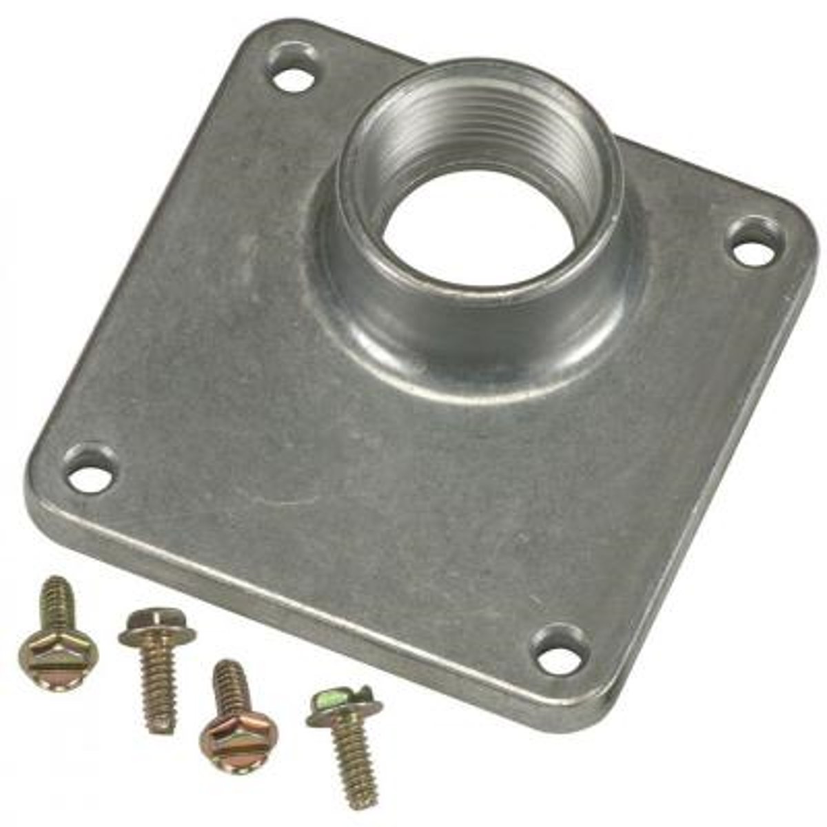 <p>Made of cast aluminum and has a flange with pre-drilled holes for mounting to panel, and threaded inlet for conduit.</p>