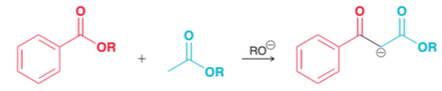 <p>claisen condensation reaction that occurs between two different partners</p>