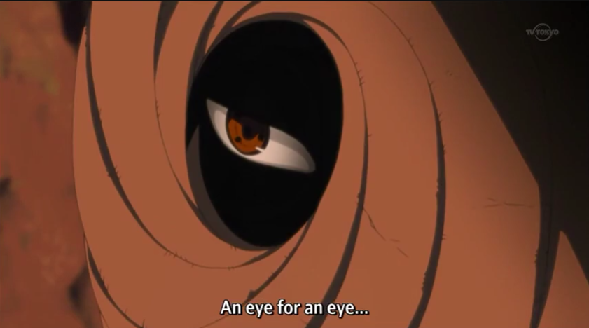 <p>(<em>Saying</em>) “目には目を”: an eye for an eye</p>
