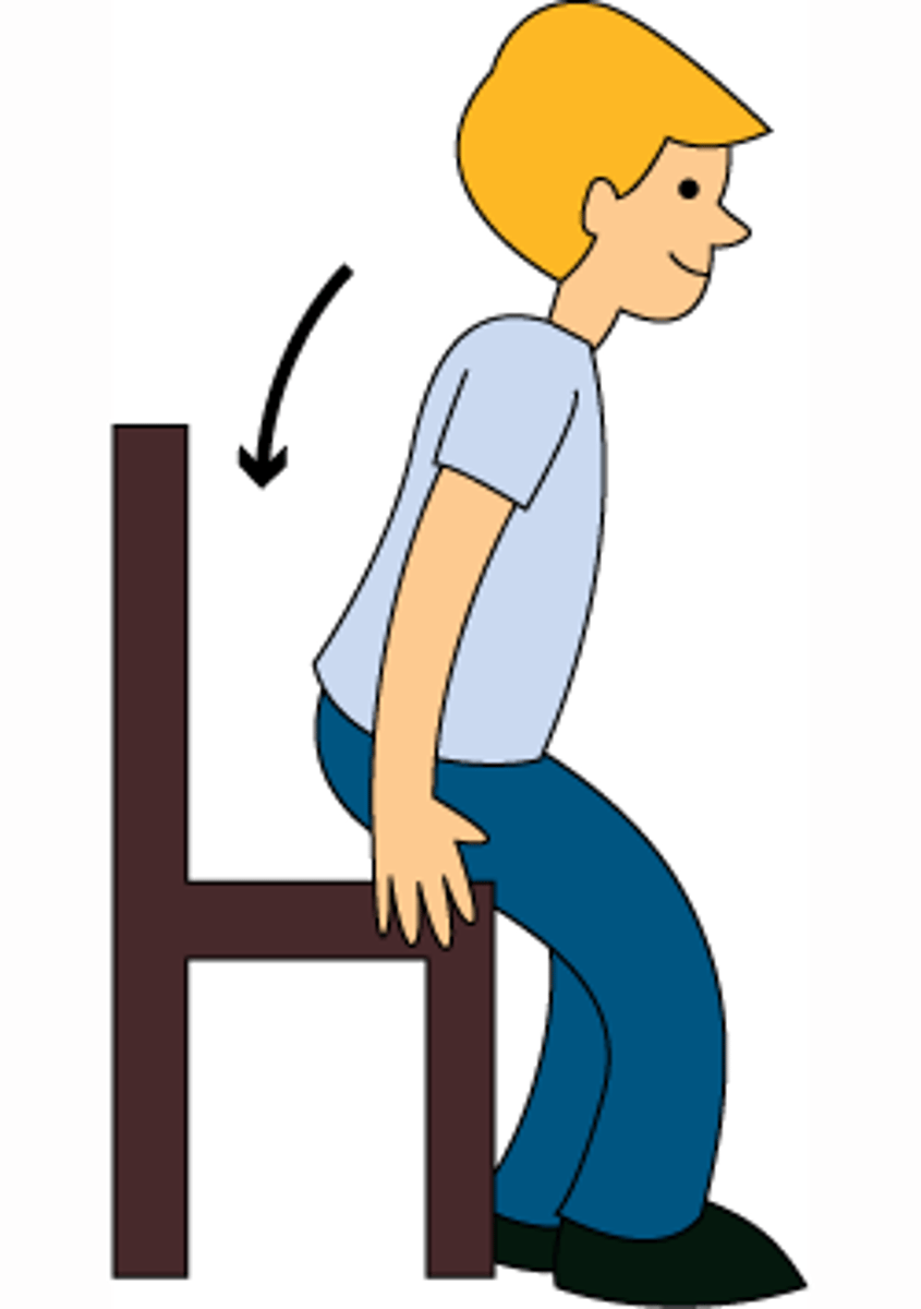 <p>She sits herself down.</p>