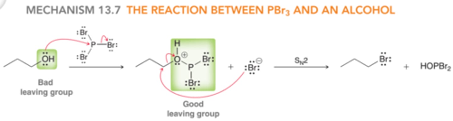 <p>Inversion of stereochemistry if the carbon with OH was chiral because Br- does an SN2</p>