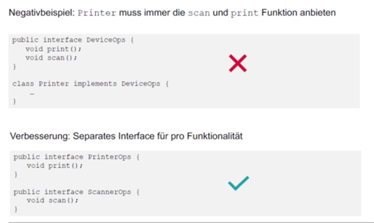 <p>siehe Bild.</p><p>Nicht alle Drucker können drucken und scannen.</p><p>Lösung: Funktionen in zwei separate Interfaces</p>