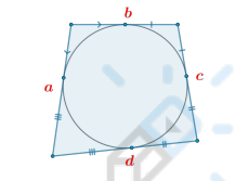 <p>Если в четырехугольник можно вписать окружность, то суммы противоположных сторон четырехугольника равны.</p><p>Если суммы противоположных сторон четырехугольника равны, то в него можно вписать окружность. </p><blockquote><p>a + c = b + d</p></blockquote>