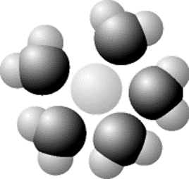 <p>Based on your knowledge of the polarity of water molecules, the solute molecule (light colored ball in the middle) of the figure above is most likely:</p>