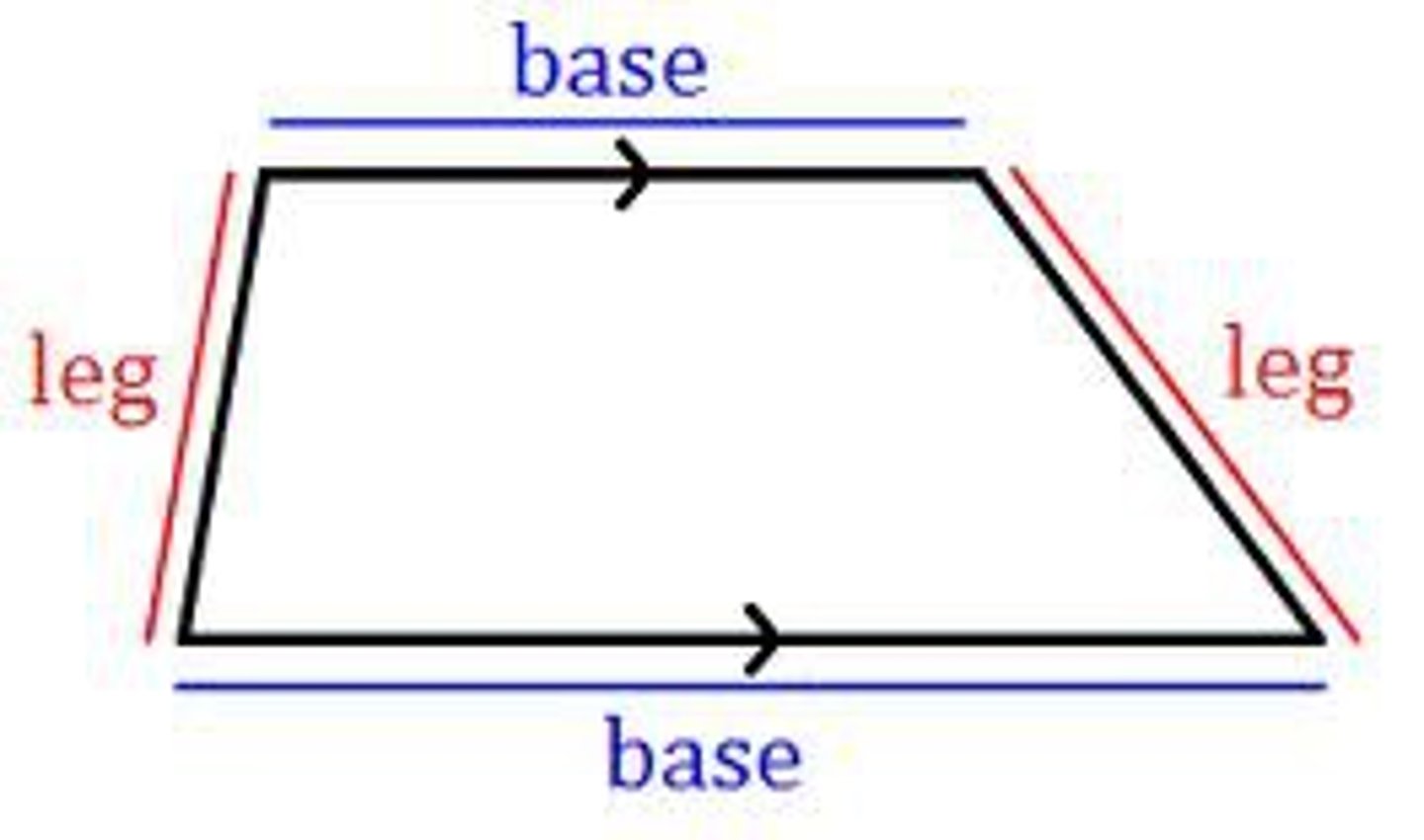 <p>one pair of parallel sides. Each lower base angle is supplementary to the upper base angle on the same side.</p>