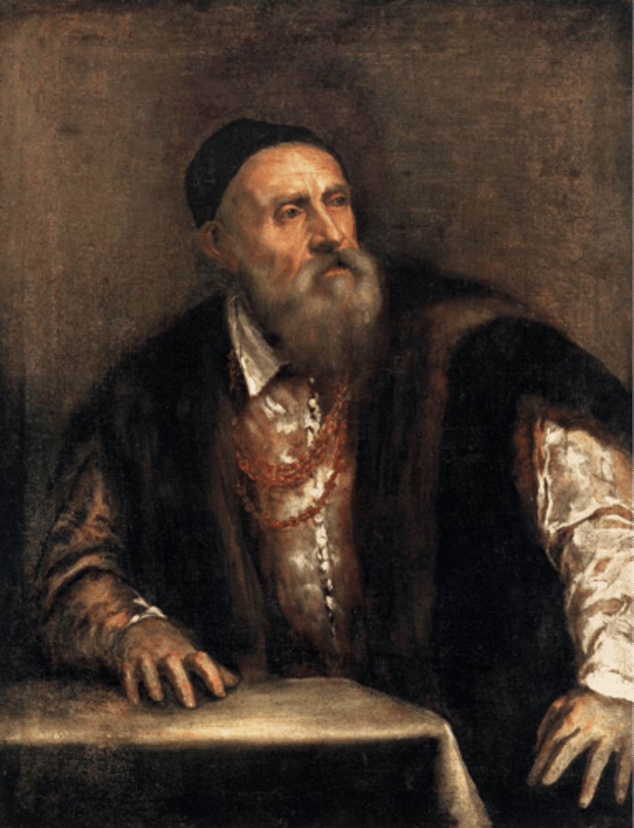 <p>This Venetian portraitist, known as an influential colorist, used columns or drapes as backgrounds for portraits.</p>