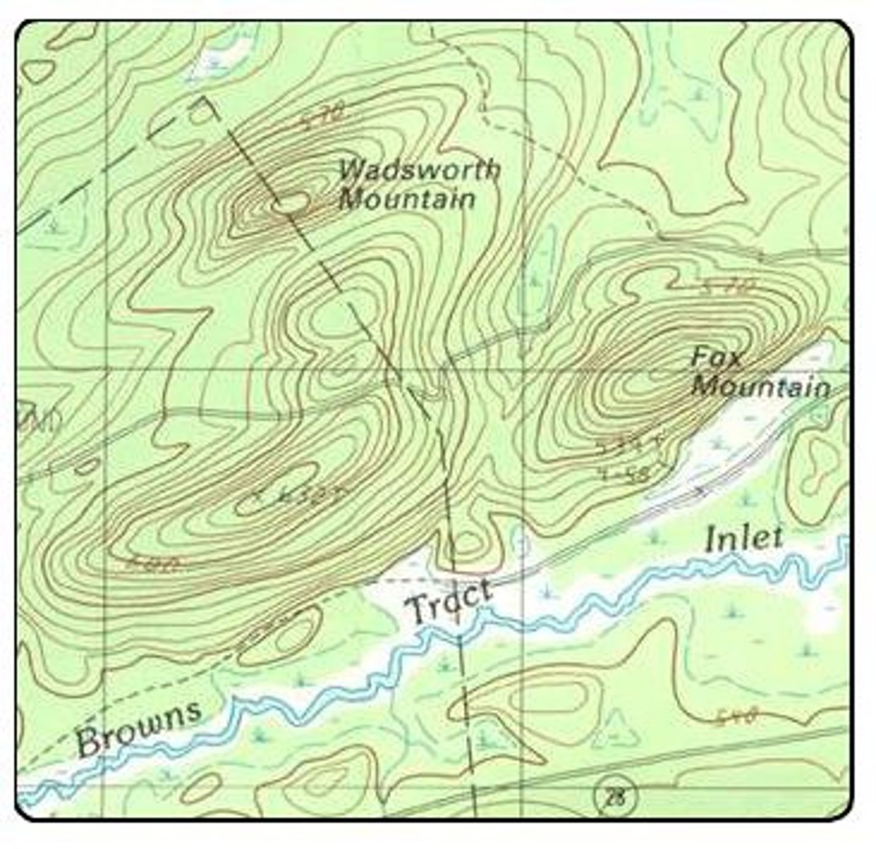 <p>A type of isoline map which reveals in two dimensions the contours of a landscape through the use of lines of equal elevation; used by hikers; scale = 1:24,000</p>