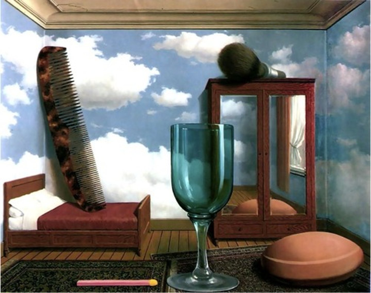 <p>The size of elements of the work in relation to other elements.</p><p>E.g. in this example, the comb is out of proportion with the bed as it is a lot larger. This creates a dreamlike feeling in the work.</p>