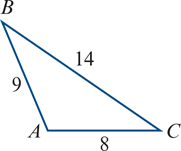 <p>using the cosine rule, find angle A in the triangle</p>