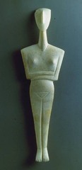once-painted marble figures created in the cyclades (islands off of greece) revered for their modern simplicity. Were buried with the dead.