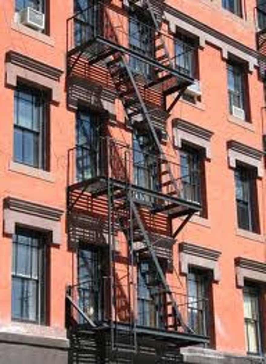 <p>The neighbors escaped down the stairs.</p>