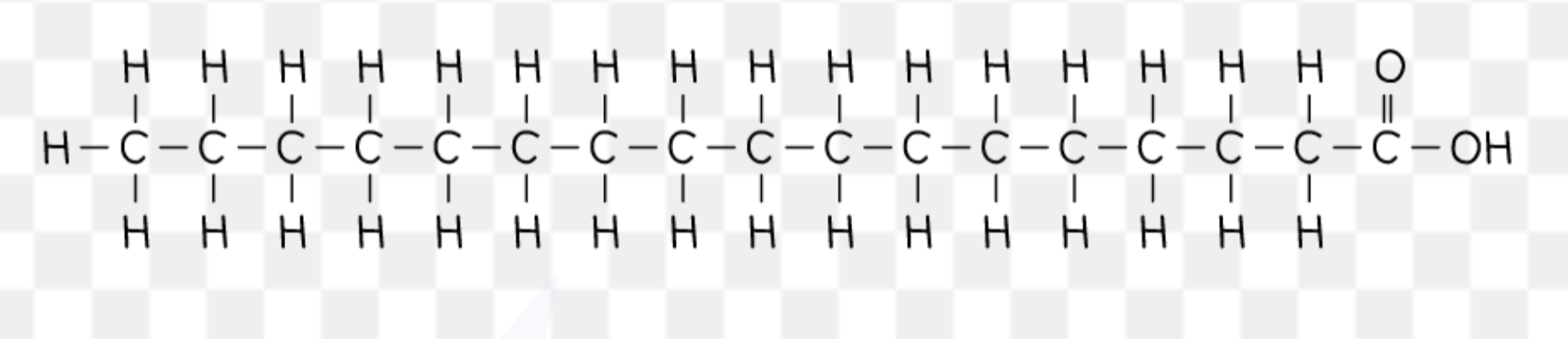 <ul><li><p>carboxyl group bonded to a hydrocarbon tail</p></li><li><p>hydrocarbon tail is hydrophobic</p></li></ul><p></p>
