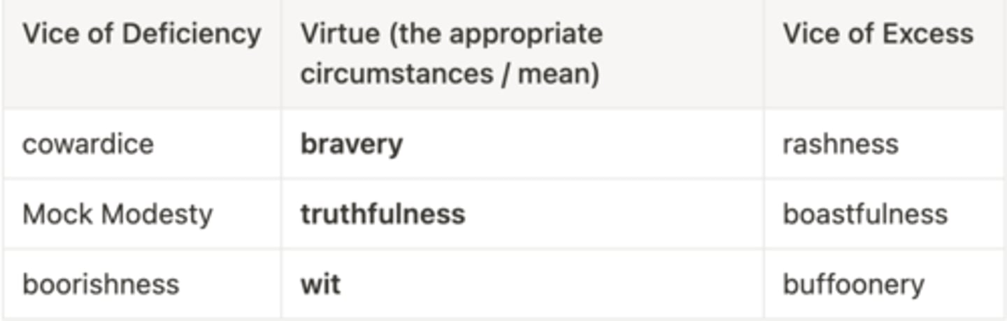 <p>bad character traits<br><br>- too little/much virtues turn into these<br>- need to consider circumstances<br>- not all are virtues</p>