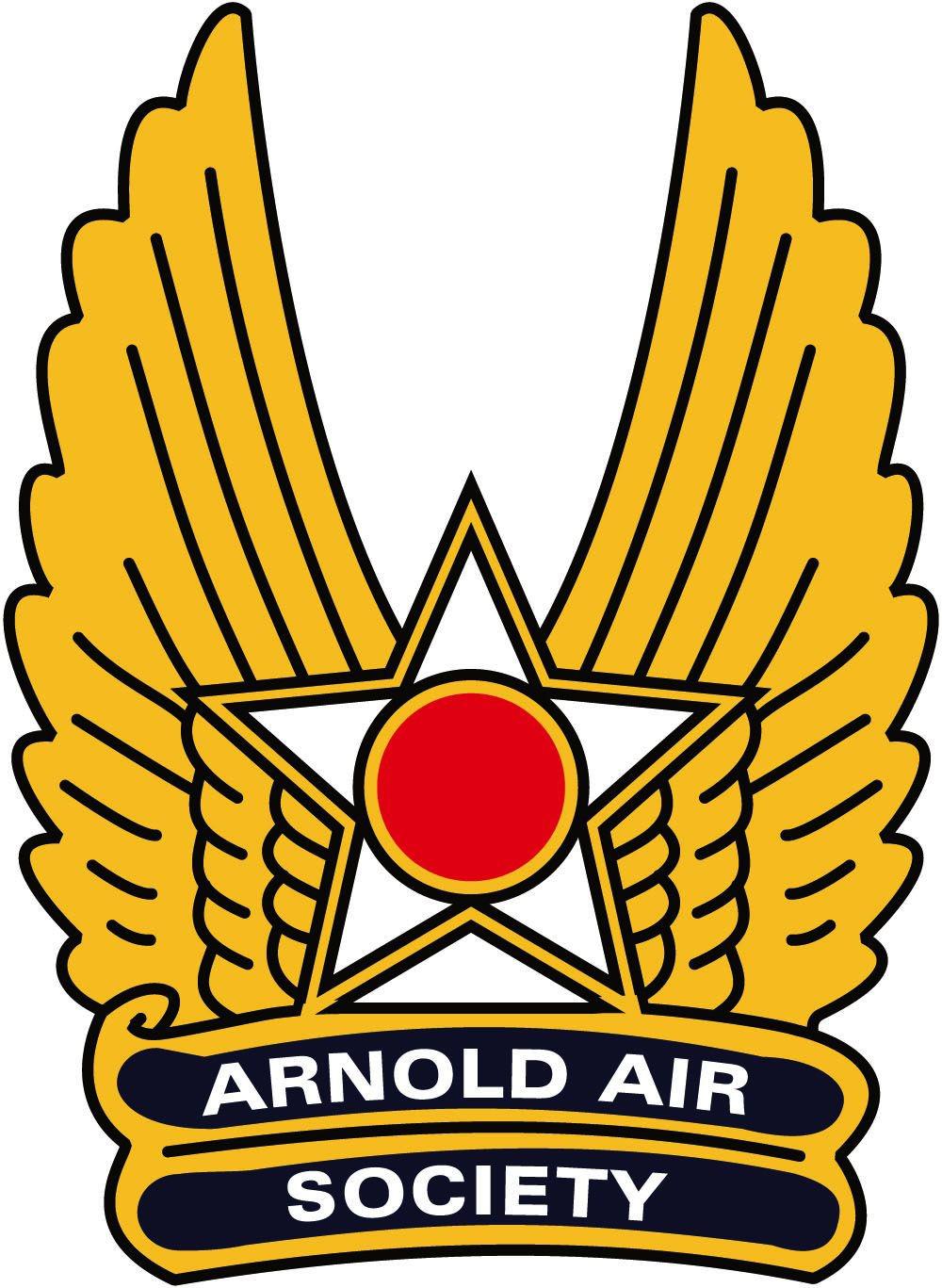 <p>pair of gold wings and a white star with a red ball in the center. Below it is the ribbon bearing the inscription “Arnold Air Society.”</p>