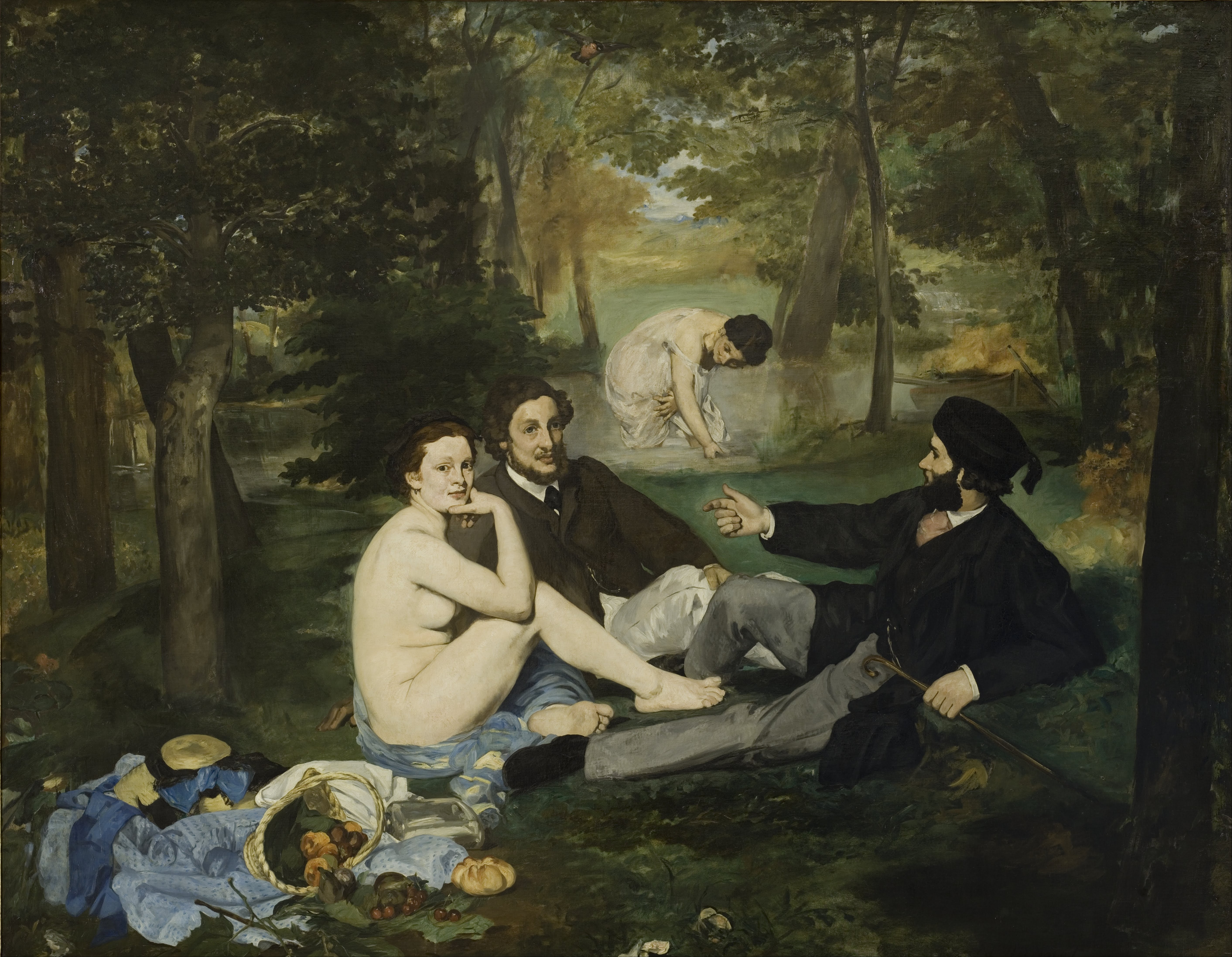 <ul><li><p>Luncheon on the Grass (1863)</p></li><li><p>part of the first Salon des Refuses in 1863</p></li><li><p>work = scandal</p><ul><li><p>women portrayed naked w/ 2 men</p></li></ul></li></ul>