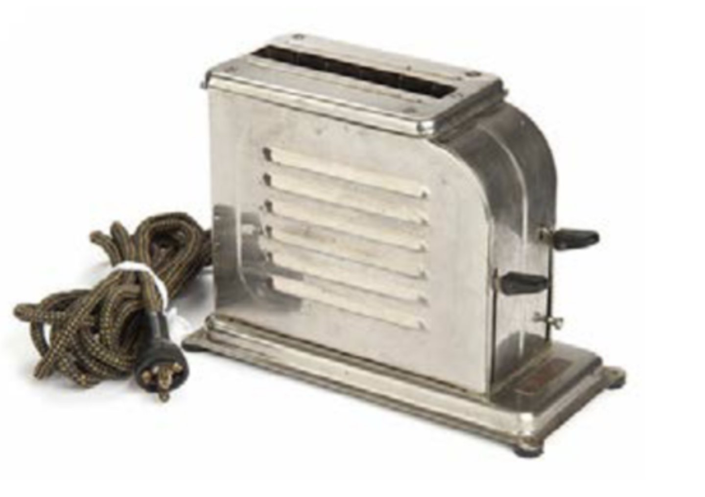 <p>First automatic toaster<br>single slice toaster<br>first to toast both sides at once<br>we start to see art deco<br>skyscraper look<br>vents for speed</p>