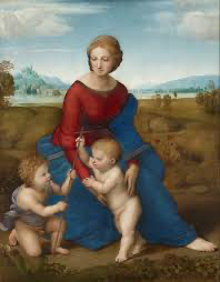 <p>Who can you see in this picture? “Madonna del Cardellino” (Madonna of the Goldfinch) by Raphael</p>